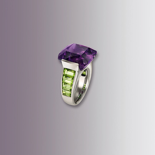 THANKSGIVING Ohrringe Thanksgiving Amethysten amethyst-ohrringe Peridots Peridot-ohrringe 750/000 Gelbgold Goldohrringe Gelbgold-ohrringe Länge 4,5 cm Amethyst-Peridot-Ohrringe